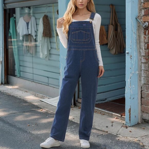 Stretchy Denim Overalls for Women, Womens Jean Bib Overall with Loose Fit, Ladie - Picture 5 of 5